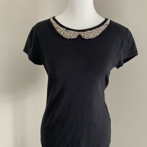 Banana Republic Black Embellished Peter Pan Collar Tee